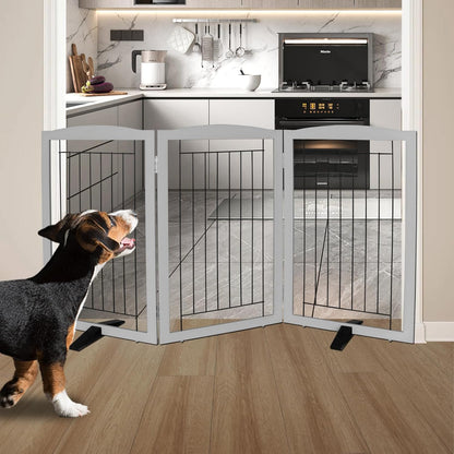 ZJSF Freestanding Dog Fence Indoor, Foldable Dog Gate for Doorways, Stairs or Hallways, Sturdy Wood