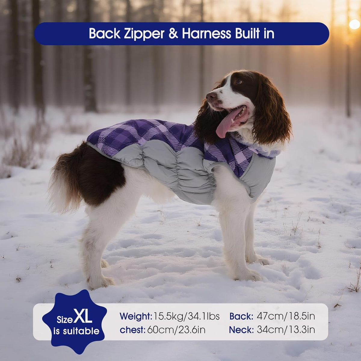 FUAMEY Dog Coat for Medium Dogs,Waterproof Dog Winter Jacket with Harness Built in Puppy Cold