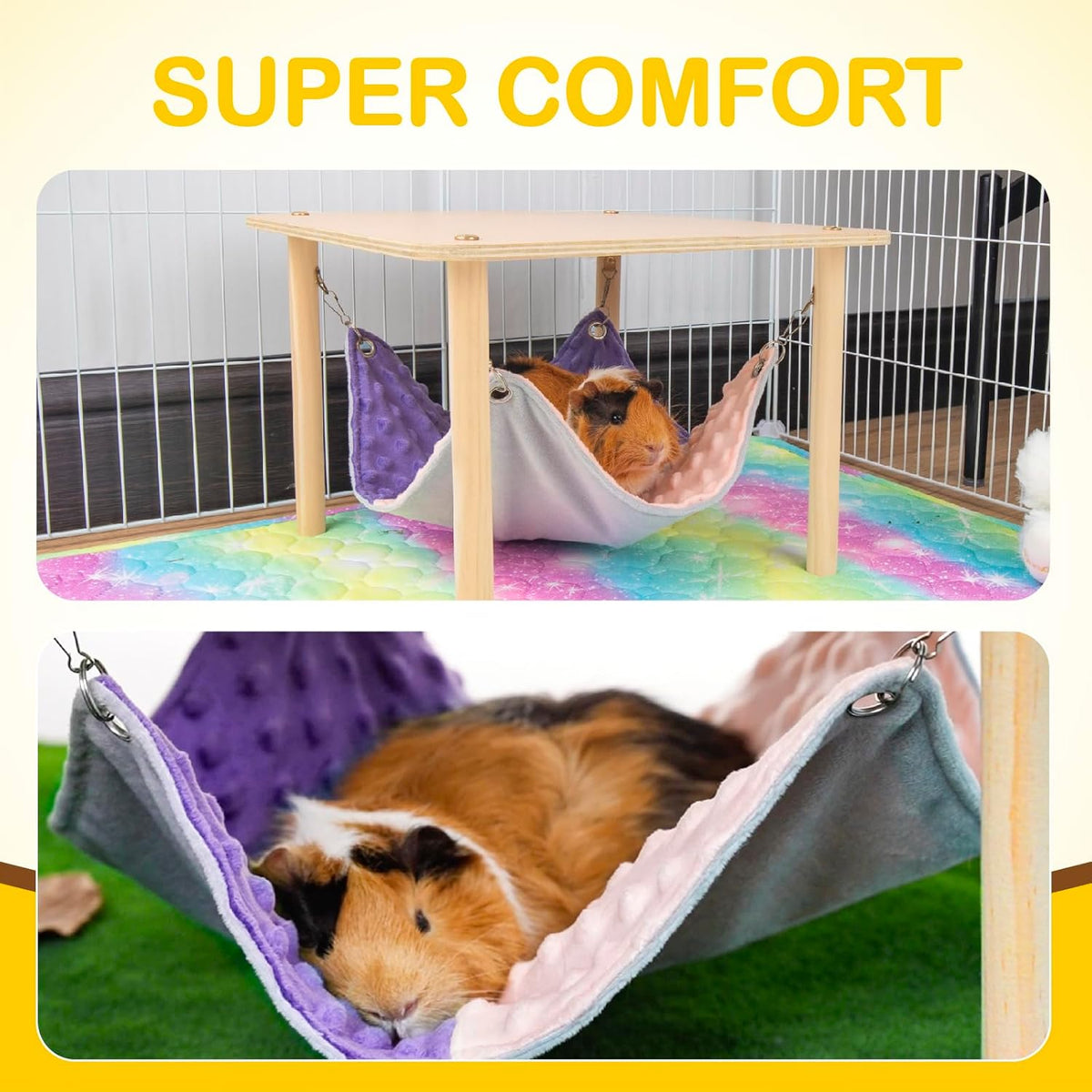 Enlarged Guinea Pig Hammock with Wooden Stand,Small Animal Hanging Bed Large Platform for Guinea
