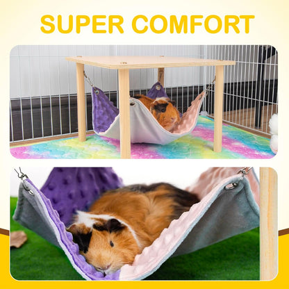 Enlarged Guinea Pig Hammock with Wooden Stand,Small Animal Hanging Bed Large Platform for Guinea