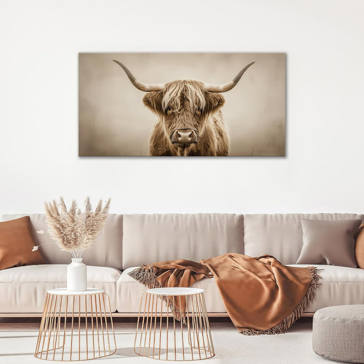 Large Highland Cow Wall Art Farmhouse Country Extra Canvas Living Room Oversize Western Cattle Wall