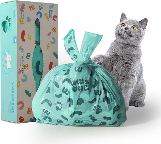 Cat Litter Bags and Dog Poop Bags with Handle, 180 Counts, Cornstarch Based Extra-Thick&100% Leak