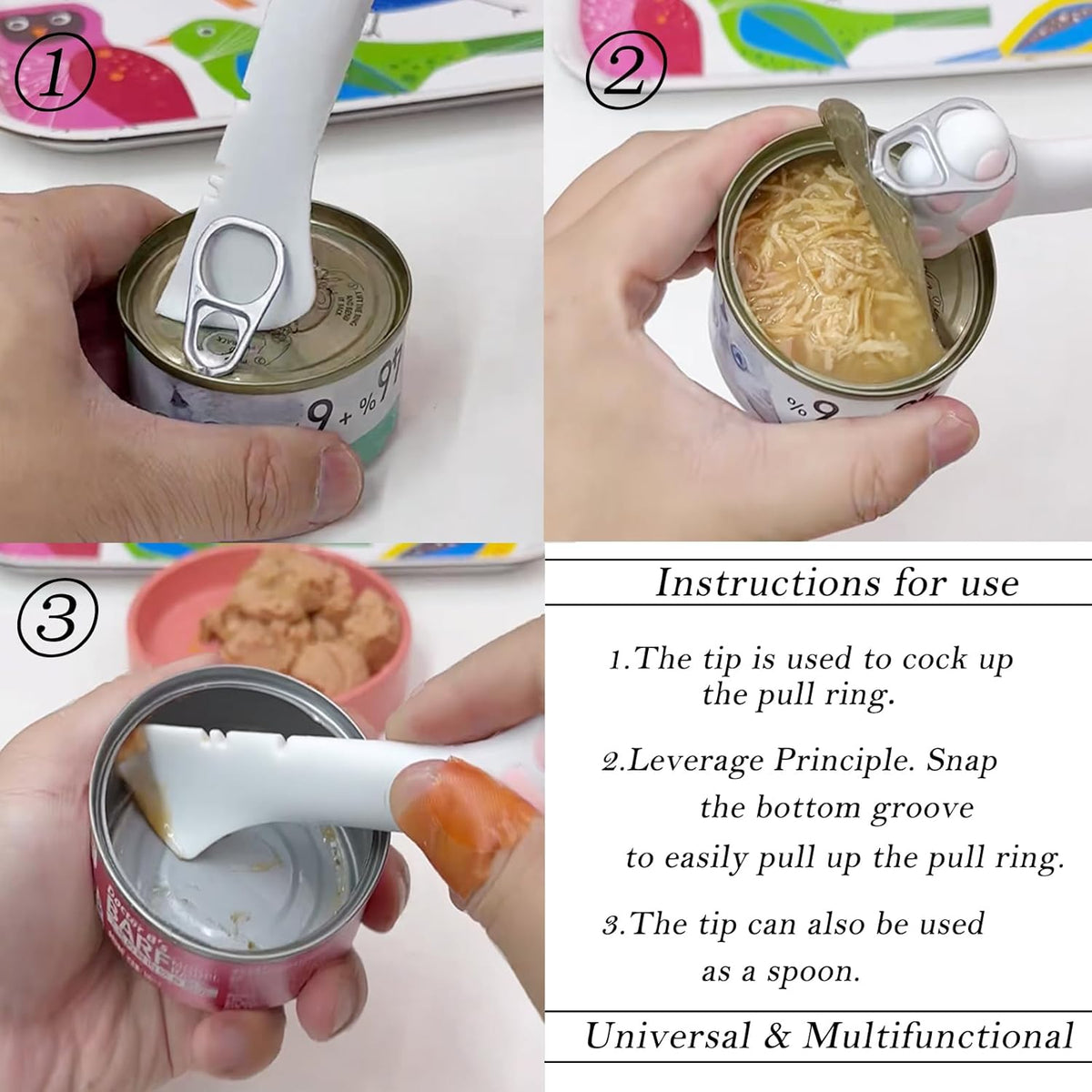3 Pcs Pet Food Can Lids & One Can Spoon | Cute Paw Shape Opener Spatula Cat Wet Food Spoon |