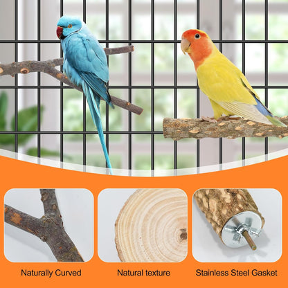 Bird Perch Stand, Pole Standing Natural Wood Bird Perch Set 7PCS Paw Grinding Fork Parrot Cage