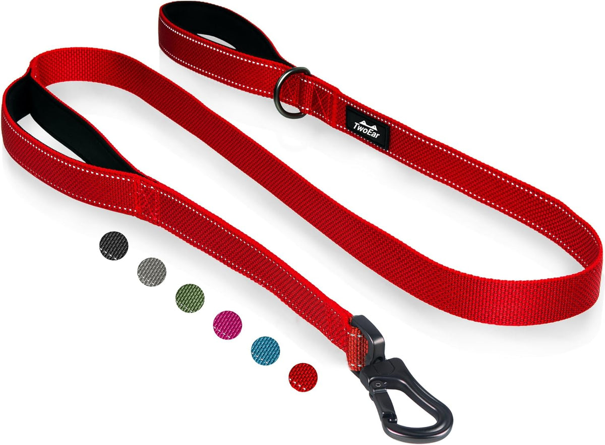 TwoEar 5FT 1IN Strong Red Dog Leash with 2 Padded Handles, Traffic Handle Extra Control