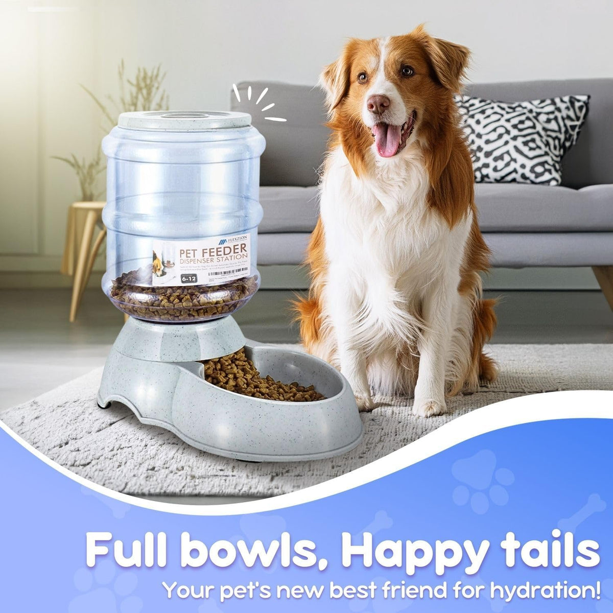 Flexzion Gravity Pet Feeder Food Dispenser (6-12 lb Size) Automatic Replenish Dry Food Storage
