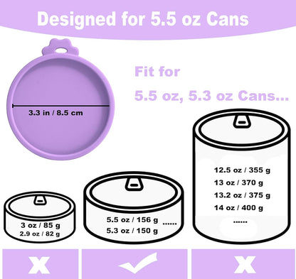 Comtim Cat Food Can Covers Lids for 5.5 oz Cans, 2 Pack Silicone Cat Food Can Lids for 5.5 oz 5.3