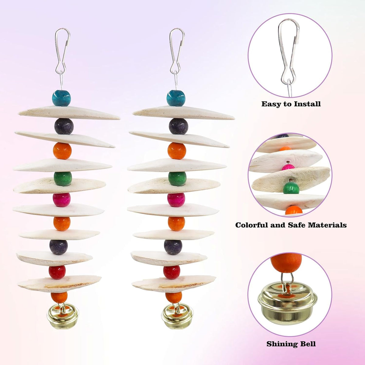2 Pack Bird Toys with Cuttlebone, Parakeet Toys, Bird Beak Grinding Stone, Cage Accessories for