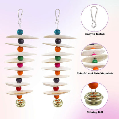 2 Pack Bird Toys with Cuttlebone, Parakeet Toys, Bird Beak Grinding Stone, Cage Accessories for