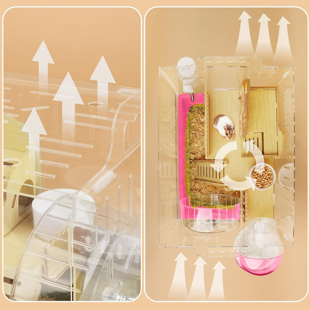 8 in 1 Clear Acrylic Hamster Cage with All Accessories,13.5''L* 10''W* 13''H Dwarf Hamster