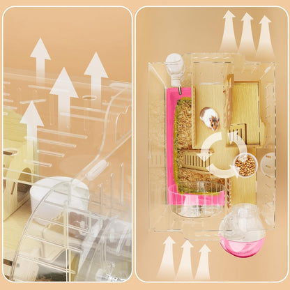 8 in 1 Clear Acrylic Hamster Cage with All Accessories,13.5''L* 10''W* 13''H Dwarf Hamster