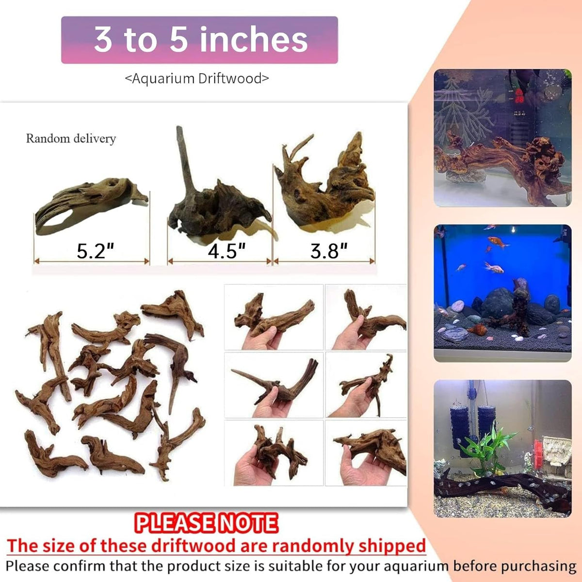 Hamiledyi 24 Pcs Small Driftwood for Aquarium 3"-5" Driftwood Branches Aquarium Decoration Reptiles