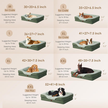 EHEYCIGA Memory Foam Dog Bed for Large Sized, Orthopedic Dog Sofa with Sides and Waterproof Liner