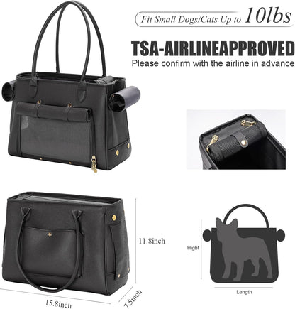 Fashion Pet Carrier Purse for Small Cat and Dog, Luxury Pu Soft-Sided Tote Bag with Large Pockets