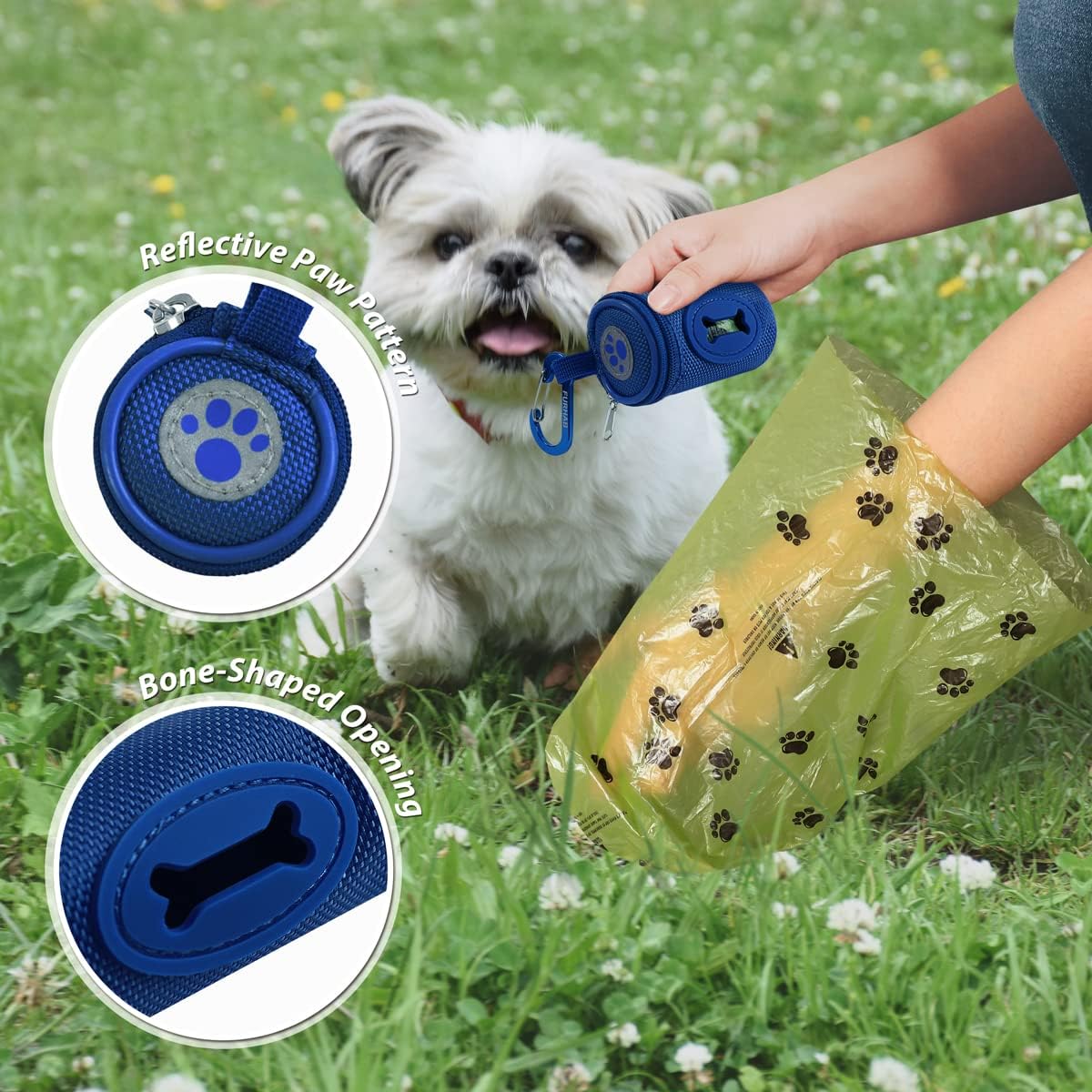 Dog Poop Bag Holder for Leash Doggie Waste Bag Dispenser Soft Fabric Puppy Potty Carrier Small