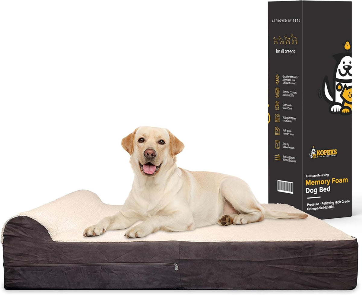 KOPEKS Jumbo Orthopedic Dog Bed - 7-inch Thick Memory Foam Pet Bed with Pillow with Removable Cover