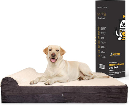 KOPEKS Jumbo Orthopedic Dog Bed - 7-inch Thick Memory Foam Pet Bed with Pillow with Removable Cover