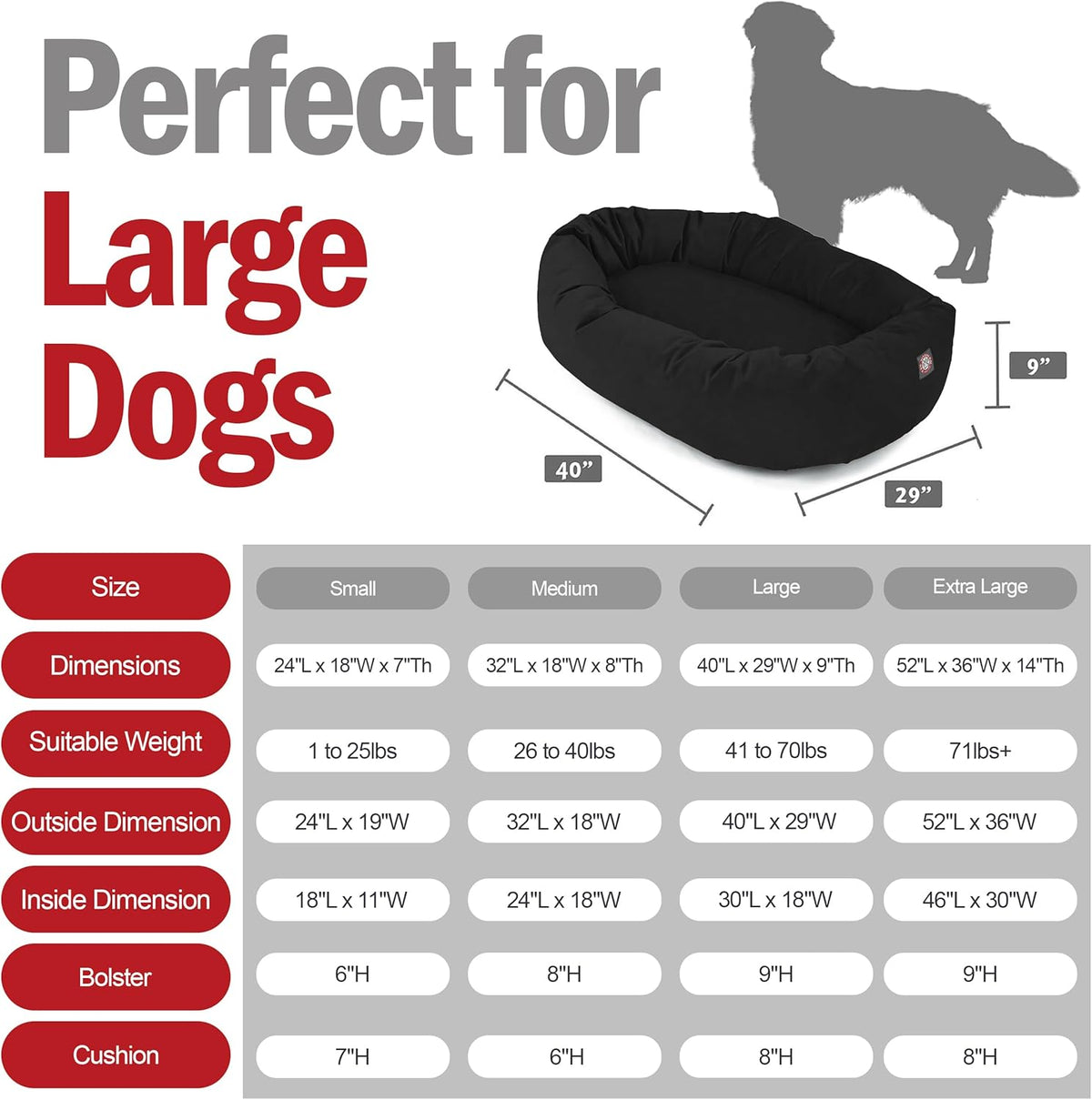 Majestic Pet 40 Inch Suede Shredded Memory Foam Mix Calming Large Dog Bed Washable 40 x 29 x 9