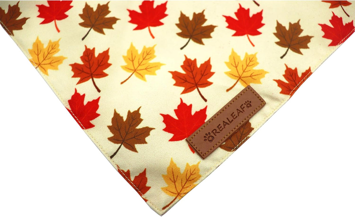 Realeaf Fall Dog Bandanas 2 Pack, Orange Pumpkin and Leaf Print Pet Scarf for Boy and Girl, Premium