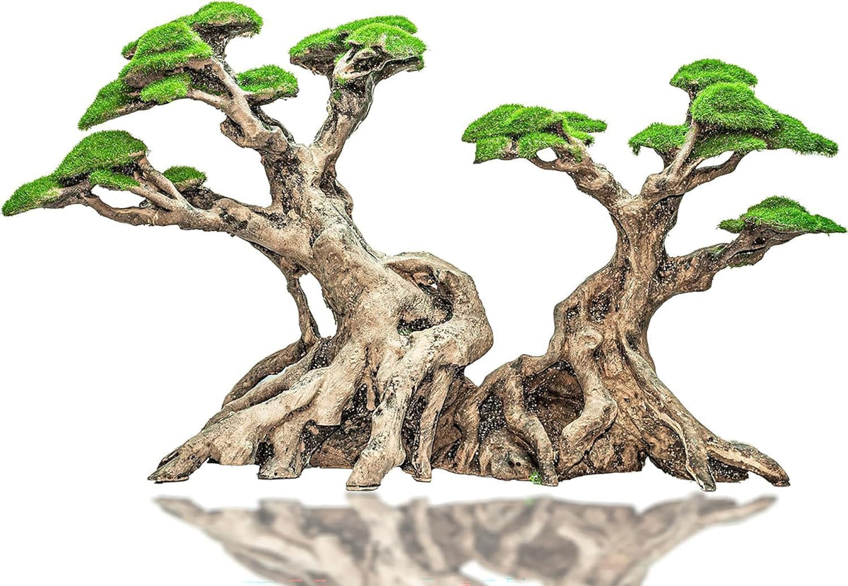 Novelsite Fish Tank Decorations - Large Bonsai Trees with Faux Moss- Aquarium Rocks Aquascaping
