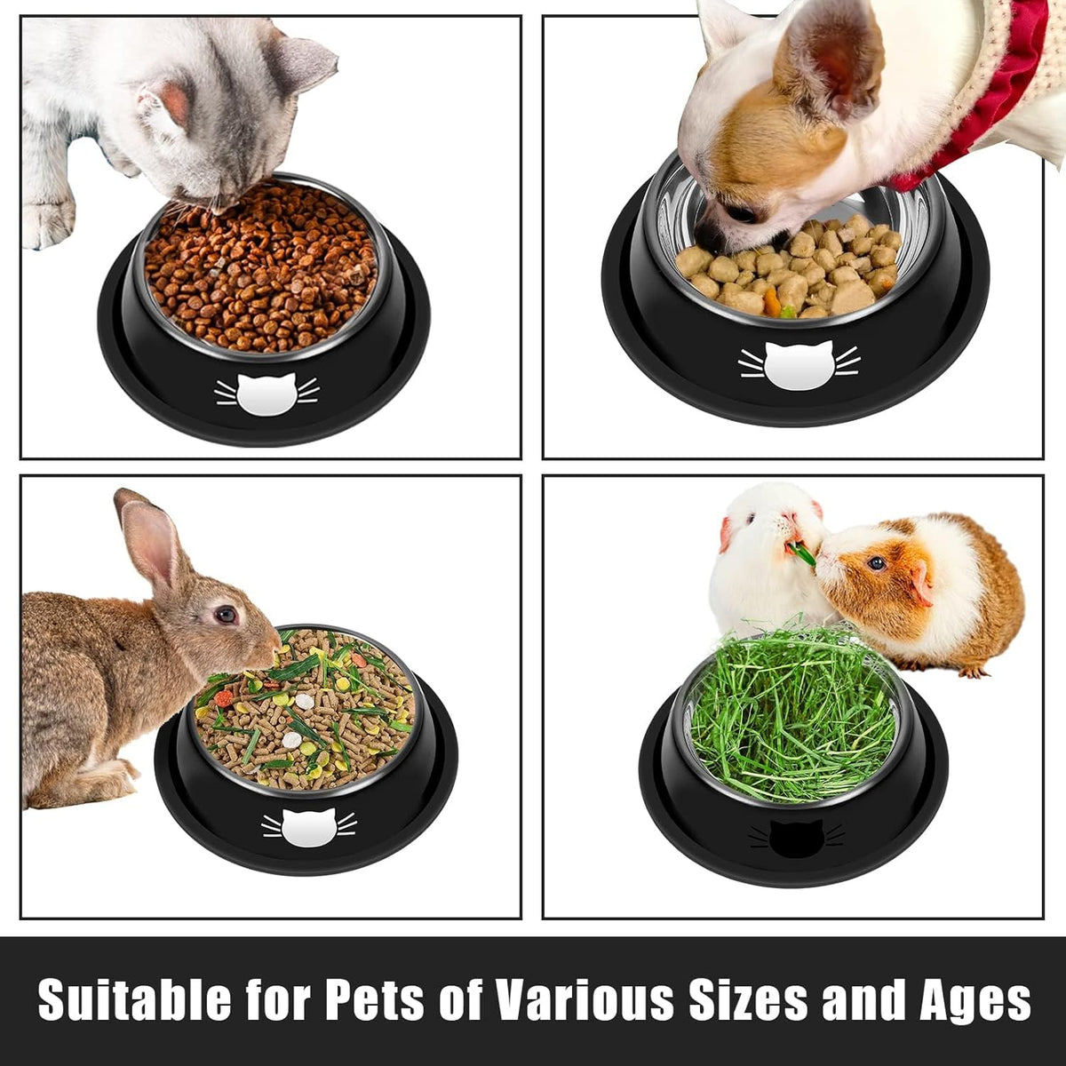 2 Pcs Non-Slip Stainless Steel Small Cat Food Bowls - Unbreakable, Thicken 13 Oz Cat Dishes
