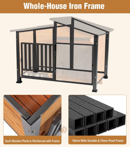 GUTINNEEN Heated Dog House Outdoor with Electric Heating Pad, Insulated Wooden Dog Kennel with 360°