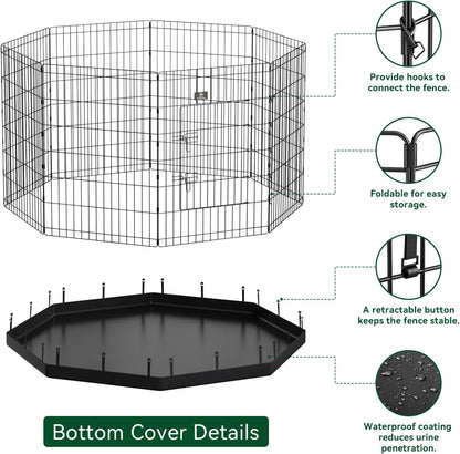 PJYuCien Dog Playpen, 8 Panels 42’’H Dog Pens Indoor with Bottom Pad, Metal Foldable Pet Puppy