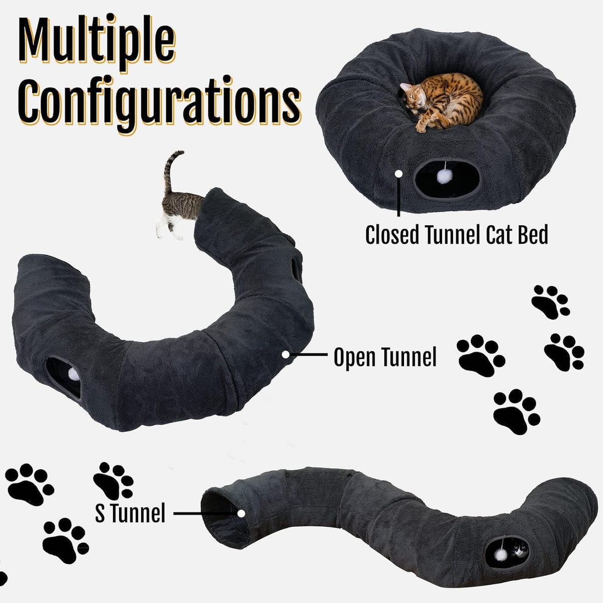 R1M Cat Tunnel Bed for Indoor Cats, Cute Cat Donut Tunnel Toys for Small, Larger Cats with Two Fish