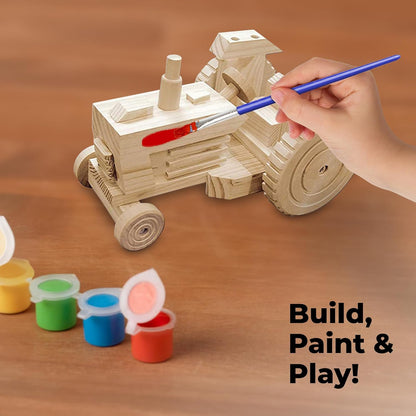 Kraftic Woodworking Building Kit for Kids, with 3 Educational DIY Carpentry Construction Wood Model