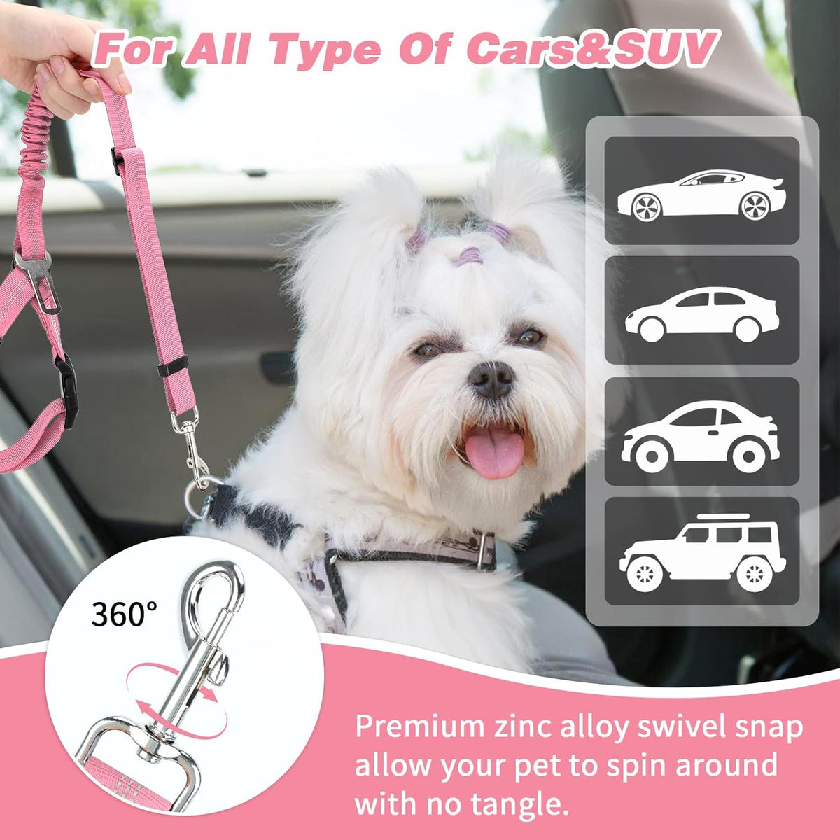 BWOGUE 2 Piece Dog Seat Belt for Car with Elastic Bungee Buffer Safety Seatbelt Car Headrest