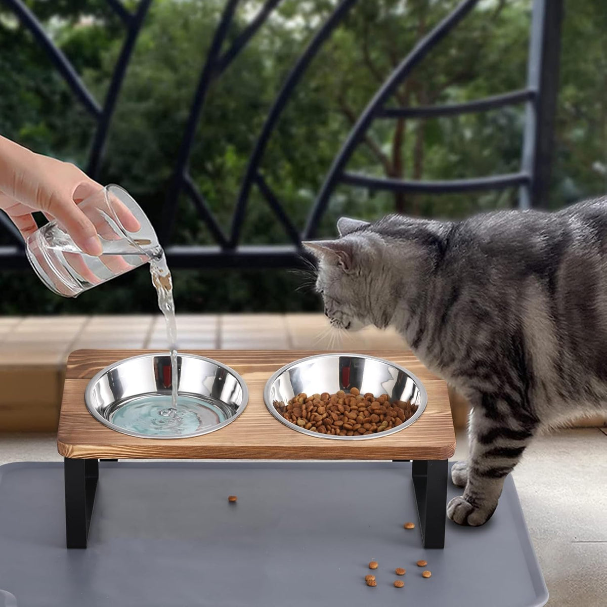 Stainless Steel Raised Cat Food Bowl for 2 Bowls, 5.5-Inch Replaceable Cat Bowl, Pack of 2 （Not fit