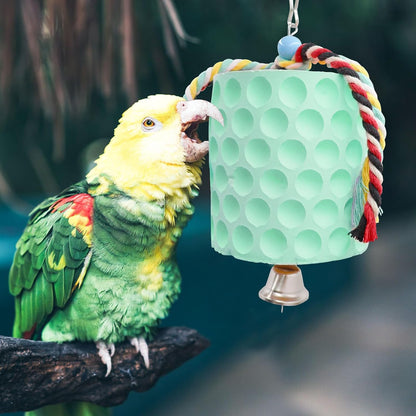 Oooct Extra Large Bird Chewing Toy, Parrot Beak Grinding Calcium Stone with Bells, Bird Cage