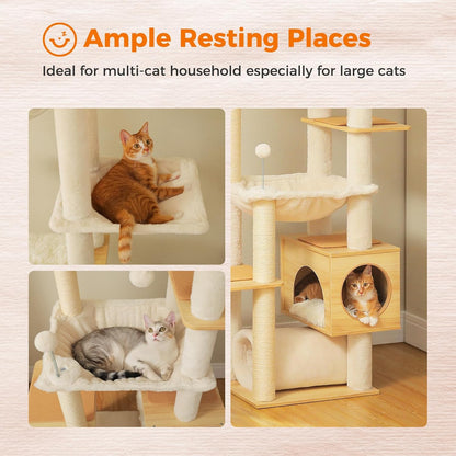 PEQULTI Floor to Ceiling Cat Tree 93.3’’-100.8’’ Height Adjustable Wooden Cat Tower Tall Climbing