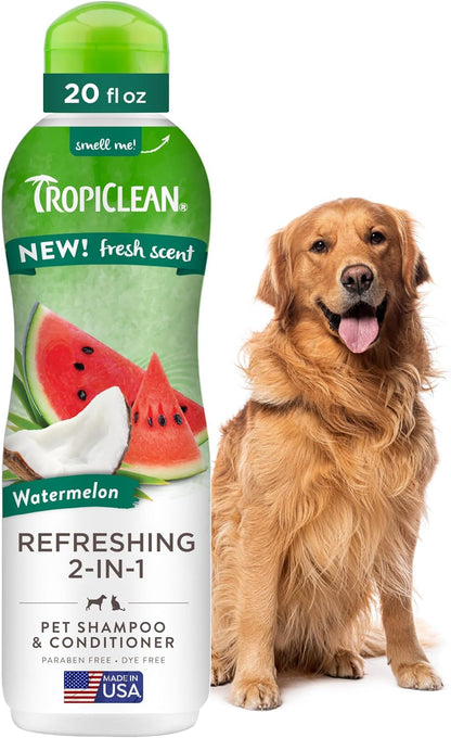 TropiClean Watermelon Refreshing 2-in-1 Cat & Dog Shampoo and Conditioner | Cat & Dog Bath Supplies