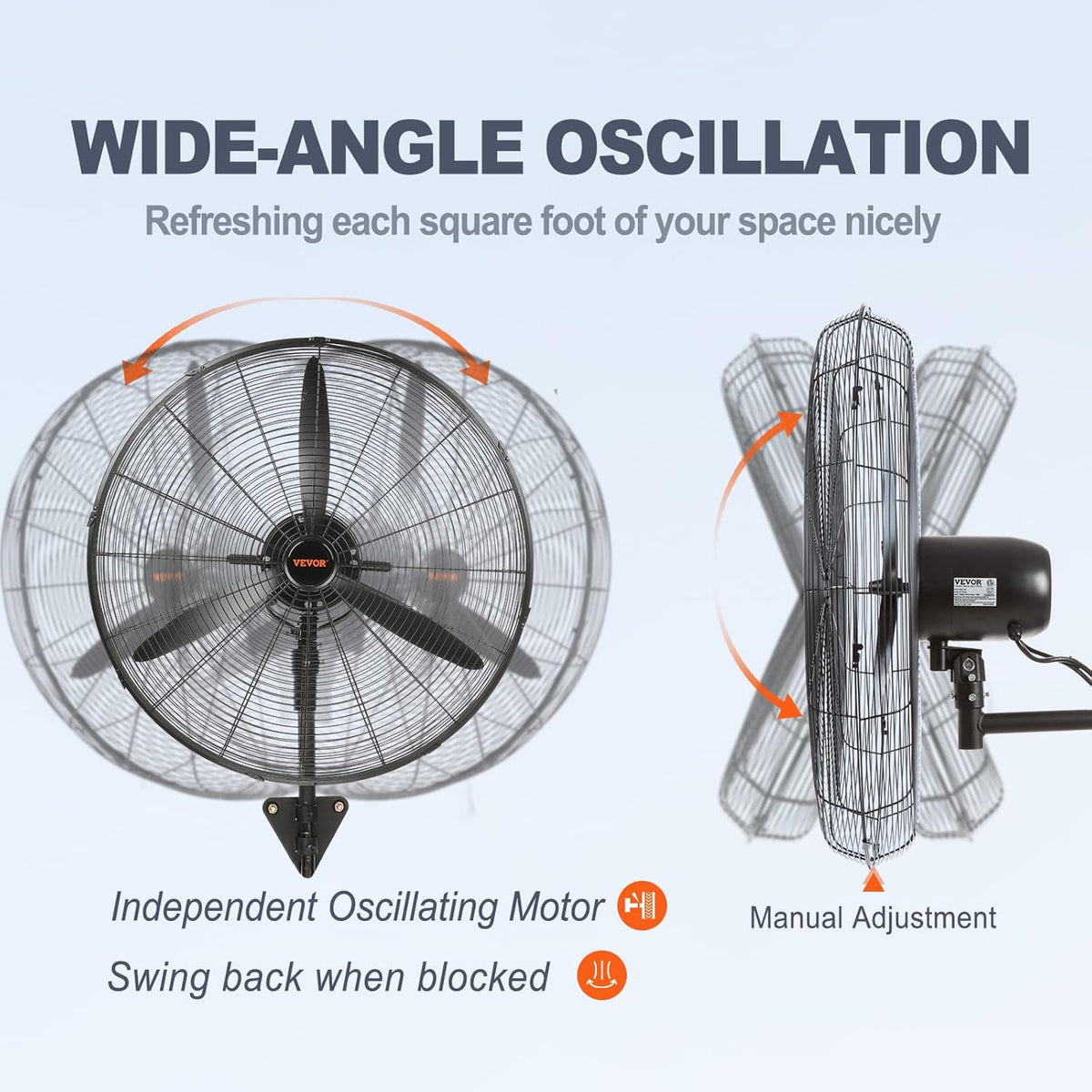 VEVOR 30 Inch Wall-Mount Misting Fan, 3-speed IP44 Waterproof Oscillating, Max. 9500 CFM Wall
