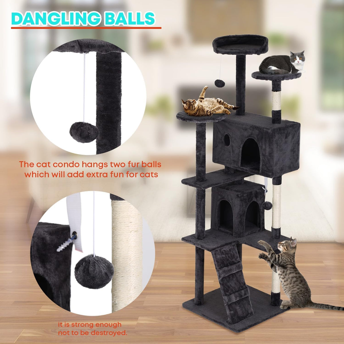 FDW Cat Tree 70in Cat Tower Multi-Level Durable Cat Scratching Post & Cozy Fun Cat Jumping Platform