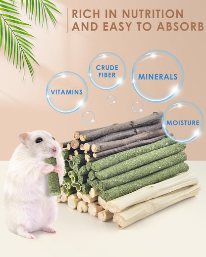 Bissap 60 PCS Rabbit Chew Sticks, Sweet Bamboo Timothy Hay Chew Stick Papaya Stems Apple Branch