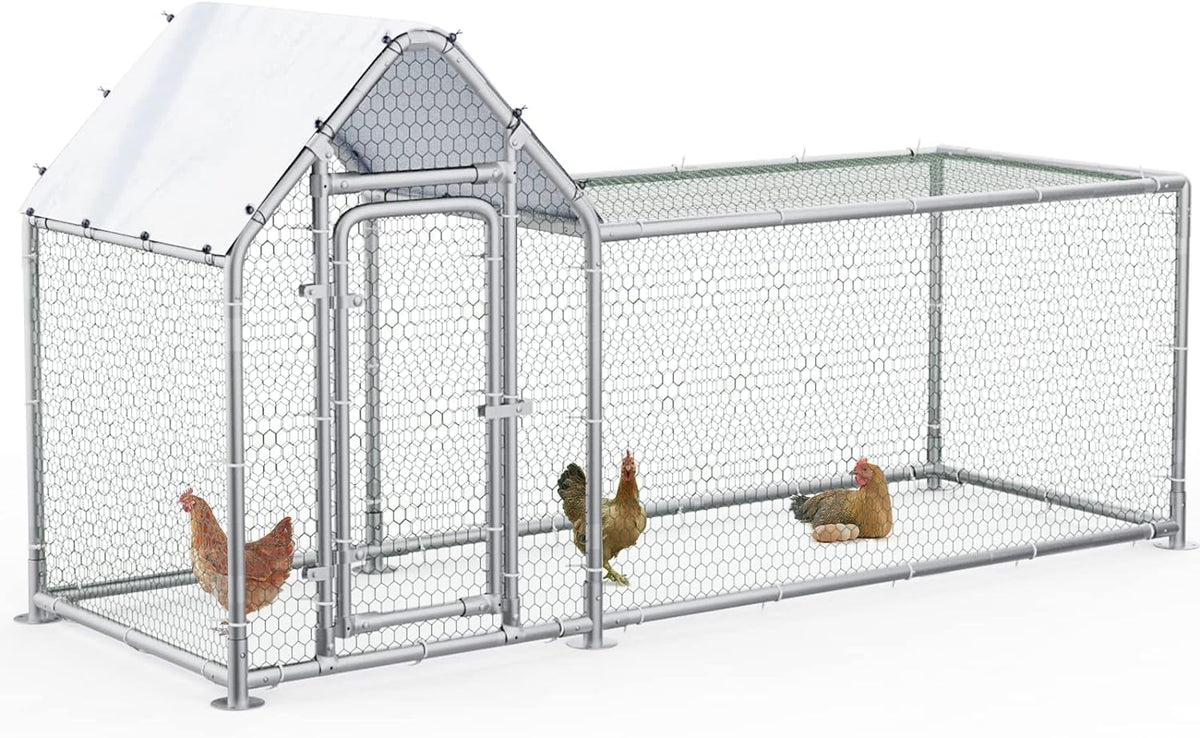 LEMBERI Small Metal Chicken Coop, Walk-in Chicken Run,Galvanized Wire Poultry Chicken Hen Pen Cage