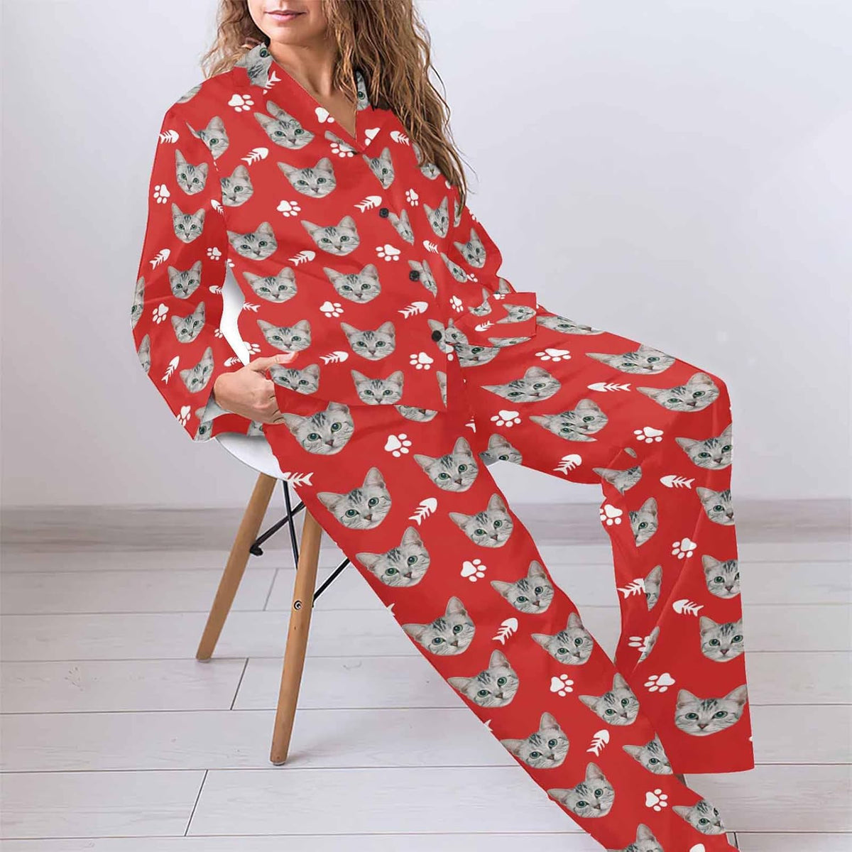 MyPupSocks Custom Face Pajamas for Women Set, Personalized Photo Long Sleepwear XS-XXL