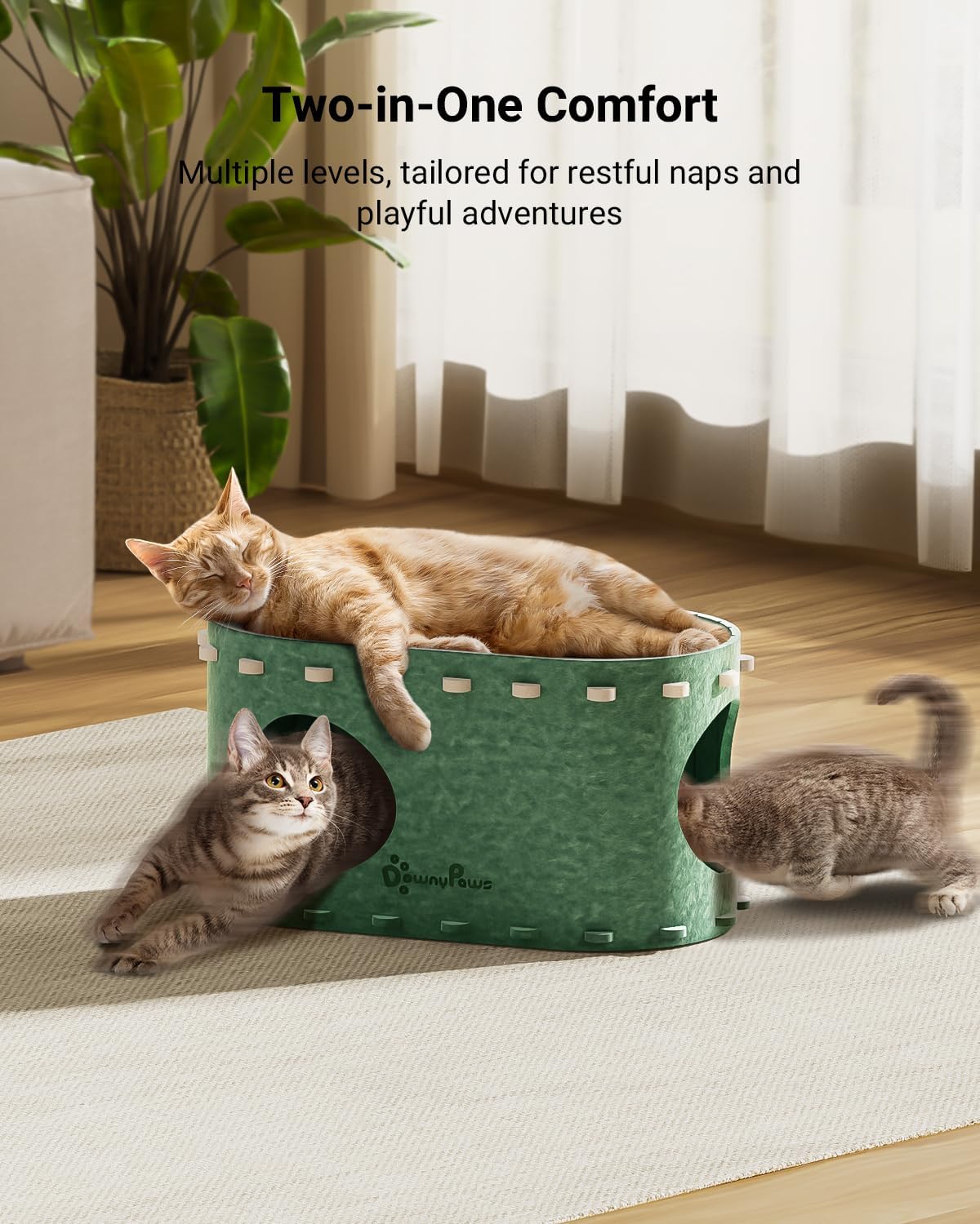 DownyPaws Cat House for Indoor Cats, Cat Bed Cave for Multiple & Large Cats Up to 22 Lbs, Scratch