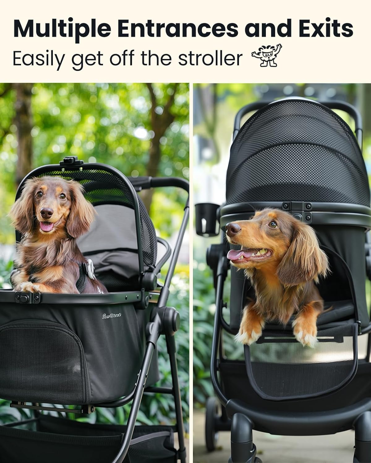Pet Stroller for Small Dogs and Cats, One-Click Foldable Dog Stroller with Detachable Carrier & 3
