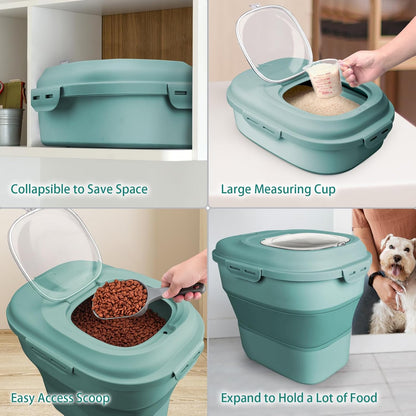Rice Storage Bin Cereal Containers, 13-50lb Collapsible Rice Container Dispenser with Transparent