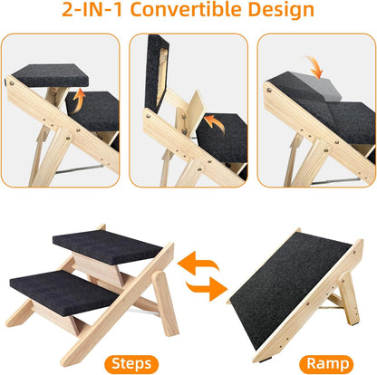 Dog Stairs/Ramp for Bed, Wooden Convertible Pet Steps, Portable Dog Ladder Up to 180 Pound for