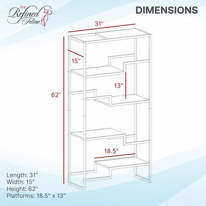 THE REFINED FELINE 62 Inch Tall Metropolitan Cat Condo, Gold Metal Frame Cat Tower, Multi-Level