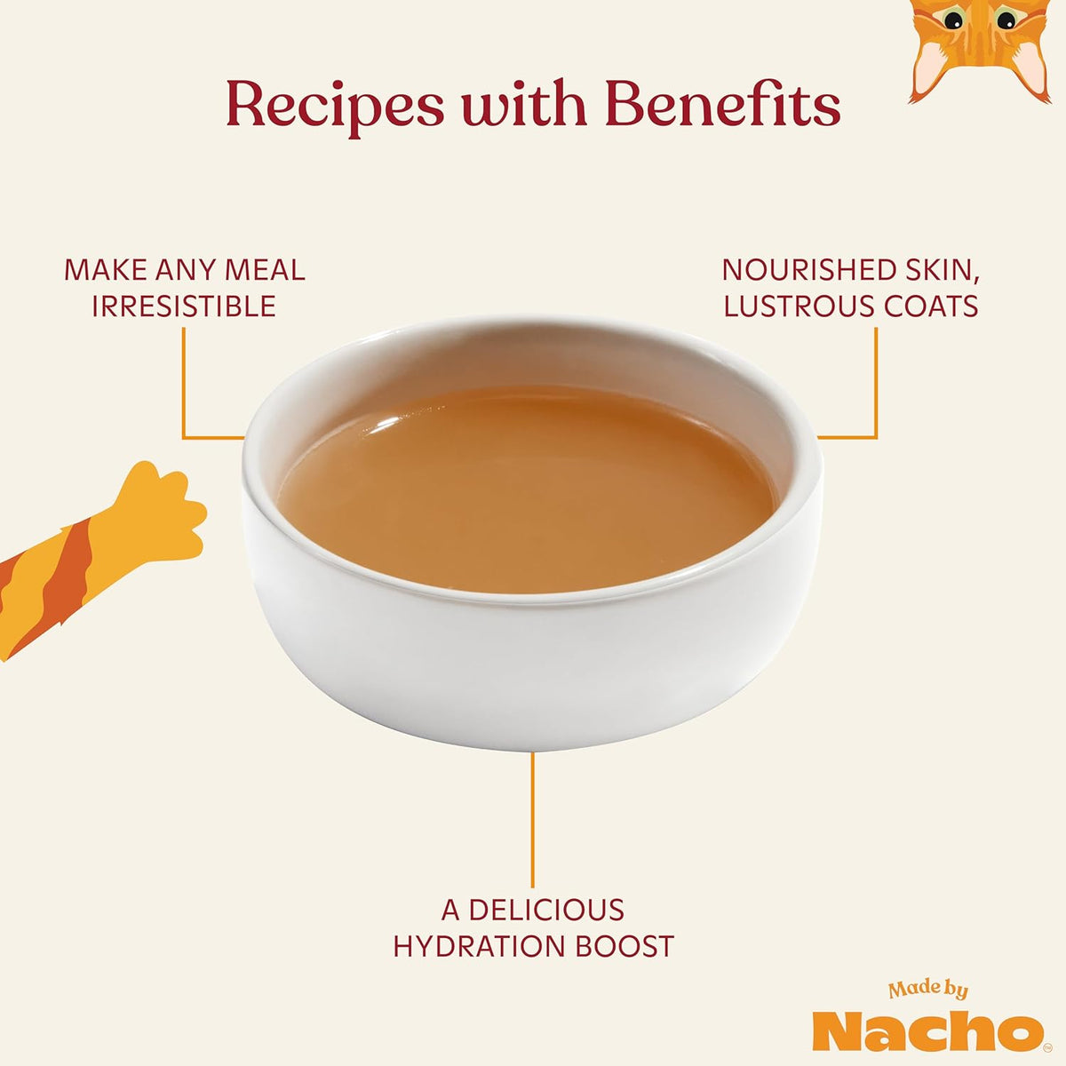 Made by Nacho Bone Broth Cat Food Topper for Hydration and Picky Eaters - Add Protein and Flavor to