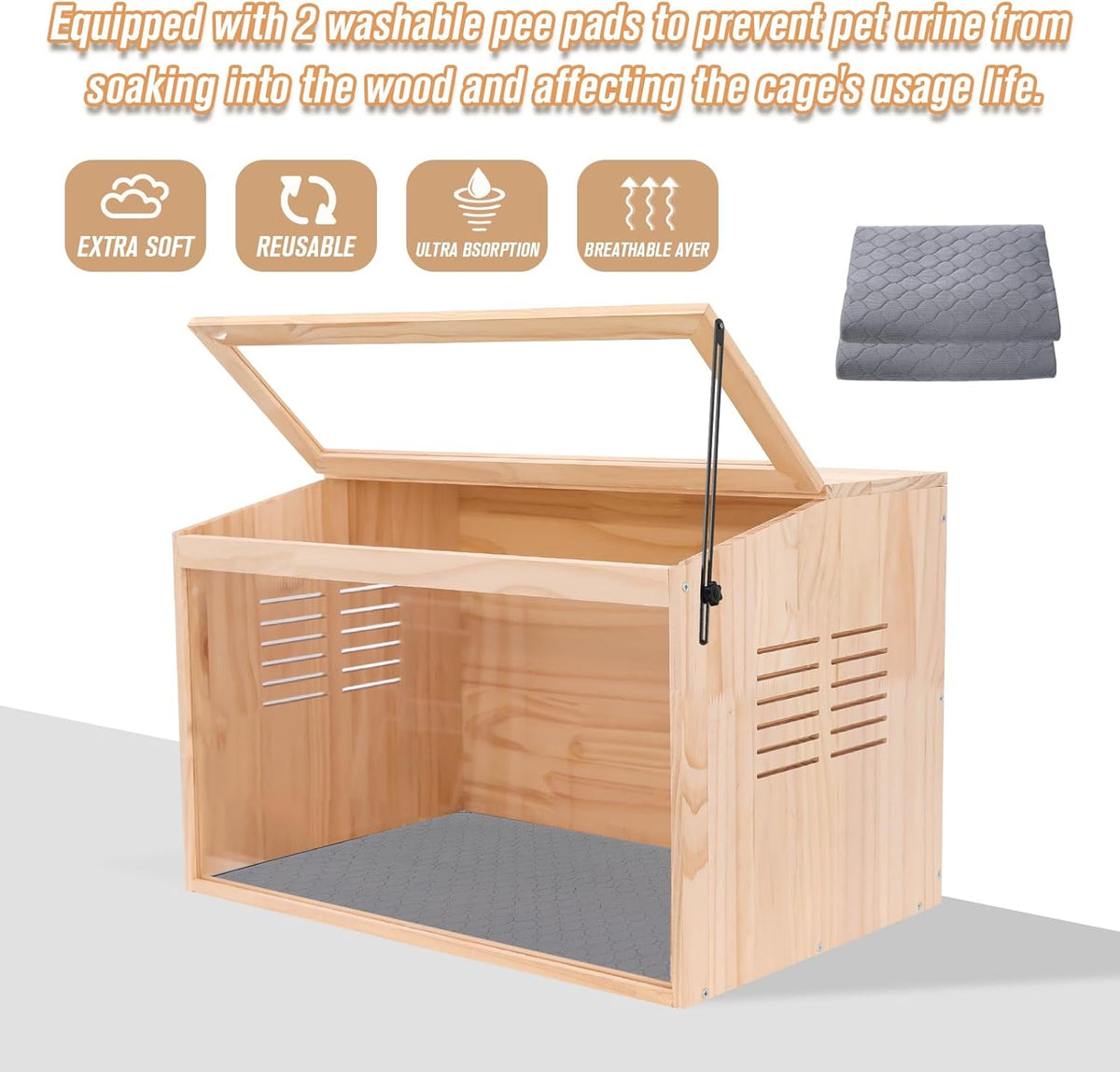 Wooden Hamster Cage,24" Lx16 Wx16 H,Animal Cabinet for Dwarf Syrian Hamsters Degus, Hamster Habitat