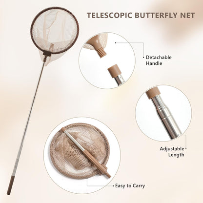 Wooden Bug Catcher for Kids, 8-in-1 Insect Exploration Set with Butterfly Net, Magnifying Glass