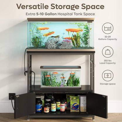 Bestier 20-29 Gallon Fish Tank Stand with Power Outlets, Metal Long Aquarium Stand with Storage