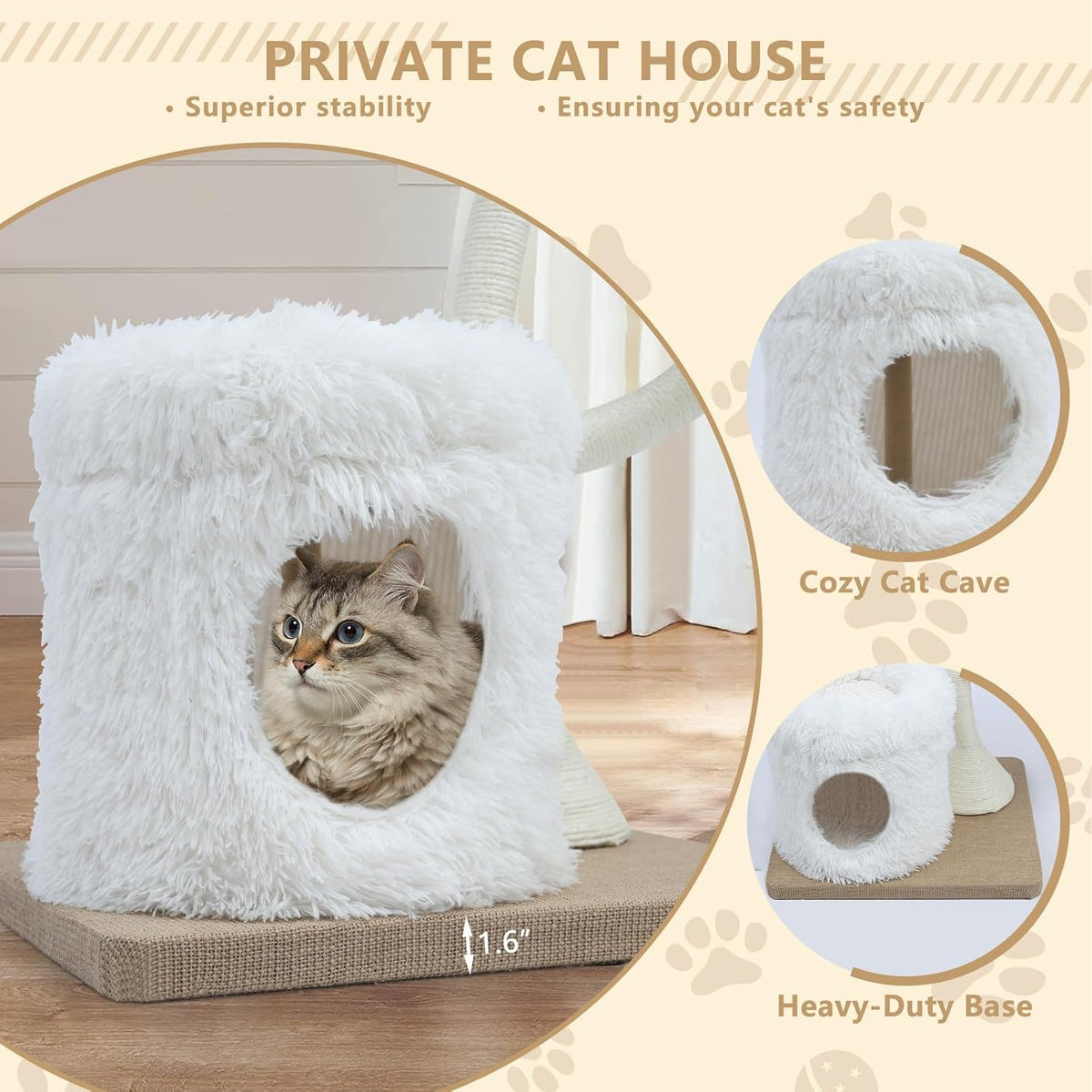63” Tall Cat Tree Tower for Indoor Cats, Multi-Level Large Cat Climbing Furniture with Scratching