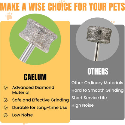 CAELUM Diamond-Coated Pet Nail Grinder Bit, 1/8” Shank for Dremel Nail Tools, Durable & Low-Noise